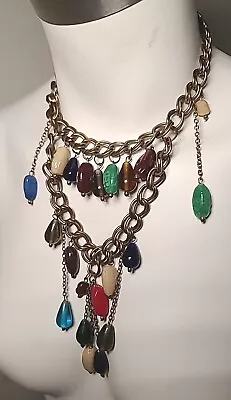 Miriam Haskell Huge Drippy Art Glass Color Of The Rainbow Bib Necklace  • $125