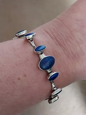 Sterling Silver Bracelet Lapis Lazuli Modernist Studio Made Possibly Danish  • £30.99