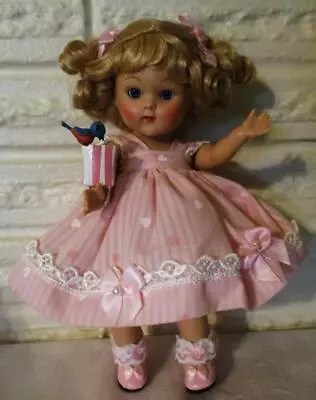 VOGUE Vintage Style 8  GINNY Doll In PINK Heart Print DRESS W/ Bluebird No BOX • $19.99