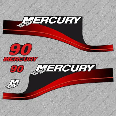 Mercury 90 Hp Two Stroke Outboard Engine Decals RED Sticker Set Reproduction • $51.29