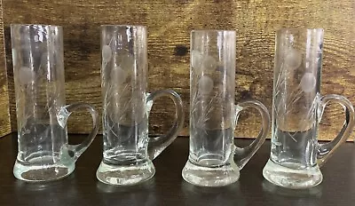 Vintage Set Of 4 Etched Floral Cordial 4  Shot Glasses • $17.99