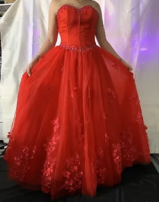 Gorgeous Red Sparkling Prom Evening Pageant Formal Ball Gala Quinceanera  Gown M • $249.99