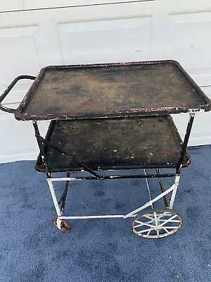 $199.99 • Buy Vintage/Antique 1930’s? 2 Tier All Heavy Metal Folding Bar Rolling Cart