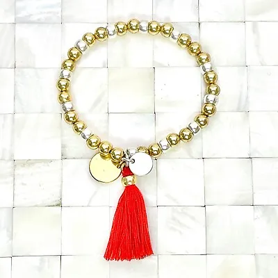 J Crew Silver & Gold Tone Beaded Tassel Bracelet The Vintage Strand Lot #5269 • $8.49