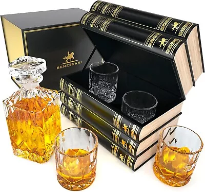 Whiskey Decanter Gift Set - Fake Book Tantalus Bourbon Cocktail Glasse • $214.99