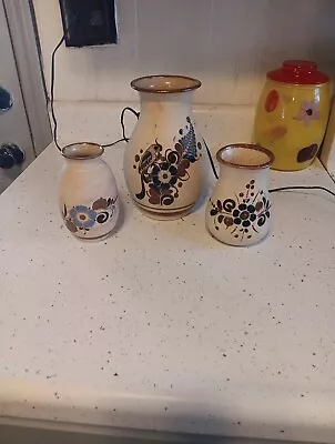 3 Beautiful Tonala Mexican Pottery Vases Signed Handpainted Lot Of 3 • $28