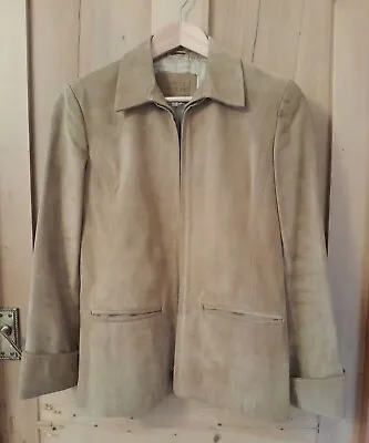 M&S Suede Leather Jacket Size 10 Beige Tan Sand Camel Marks & Spencer • £18