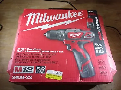 New Milwaukee M12  3/8  Hammer Drill/driver Kit W/ 1 Battery & Chrgr  # 2408-22 • $145