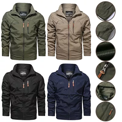 Men's Waterproof Soft Shell Outdoor Jacket Windbreaker Hooded Coats Breathable • $27.79