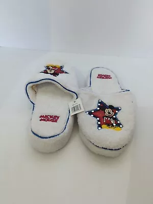 Disney Slip On Slippers. Sz 7/8 Women S. White With Red Star/ Mickey Mouse • £19.28