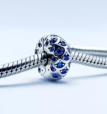 💖 Blue Waves Spacer Stopper Clip Charm Bead CZ Genuine 925 Sterling Silver 💖 • £17.95