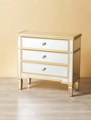 MERCERR & MADISON 3 Drawer Mirrored Chest 29 X 30 Gold And Silver Bedroom Piece • $310