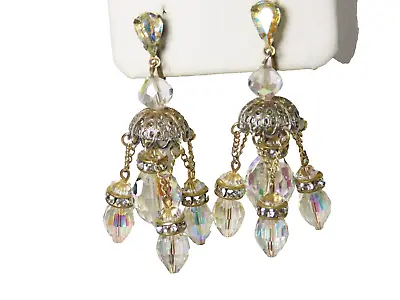 Gorgeous Vintage AB Crystal Chandelier Earrings Aurora Borealis C4984 • $16.49