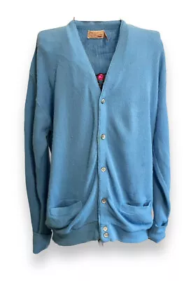 The Fox Collection Men's L 42-44 Cardigan Sweater Baby Blue USA Vintage • $19.99