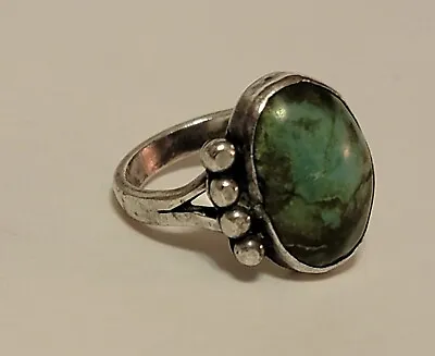 Native American Albert Lee Sterling Silver And Green Turquoise Ring Size 5 • $49.99