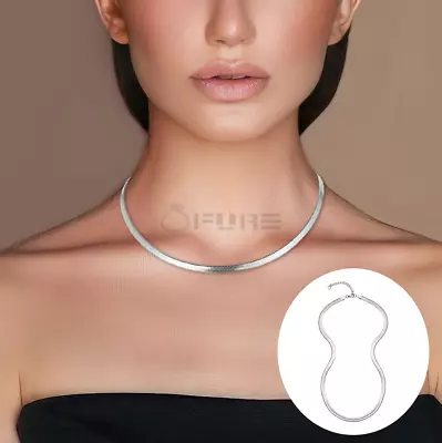 £3.99 • Buy Fashionable Flat Snake Chain Herringbone Silver Plated Choker Unisex Necklace UK
