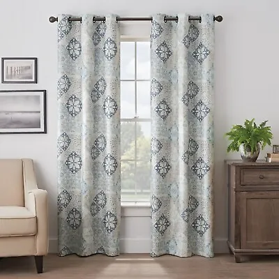 Eclipse Martina Medallion Blackout Grommet Top Single Curtain 40in X 95in Blue • $16.95