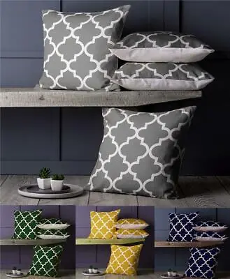 £12.99 • Buy 4 Pack Of Cushion Covers Geometric Linen Feel Moroccan Design 18 Inch Square    