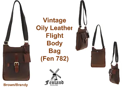 Brown / Brandy Fenland Country Life Oily Leather Flight Body Bag BNWT • £64.99