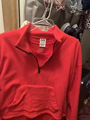 Victoria's Secret PINK Polar Fleece Half-Zip Pullover Sweatshirt Large Red NEW • $22.50