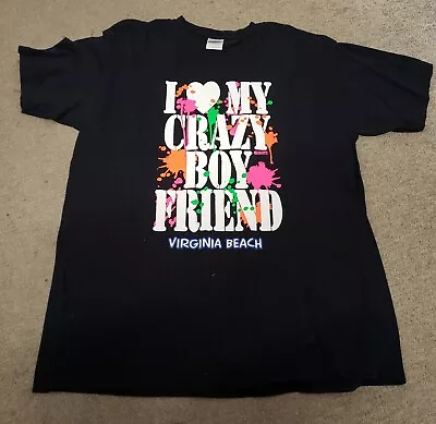 Women's Large Black Virginia Beach T-Shirt Says I Love My Crazy Boyfriend • $4