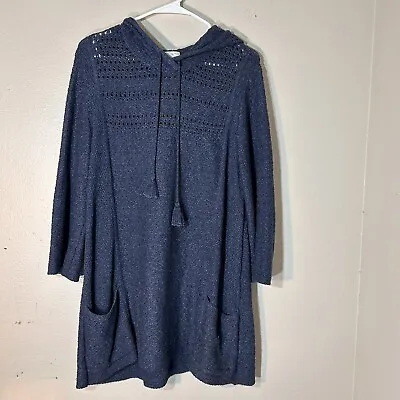 Pure J. Jill Knit Texture Hooded Pullover Women Size Medium Navy Blue Hoodie • $7.73