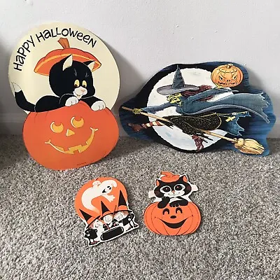 Vtg Halloween Die Cut Paper Pumpkin Black Cat Ghost Witches 70s 80s Lot Of 4 • $20.70