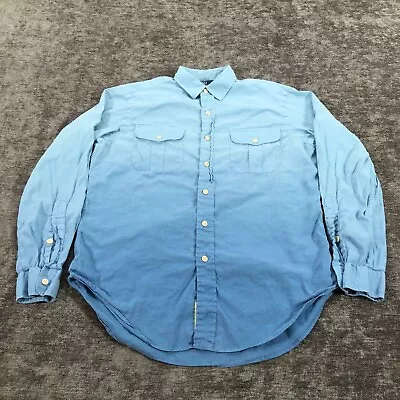 Polo Ralph Lauren Shirt Mens M Medium Blue Ombre Linen Blend Long Sleeve Button • $24.99