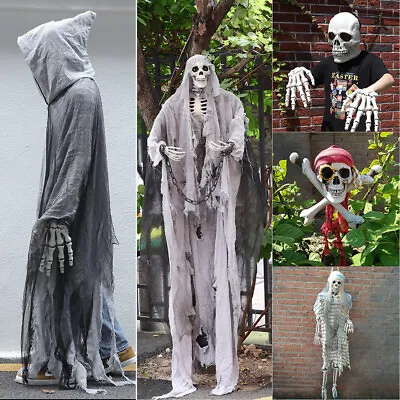 £20.95 • Buy Full Size Poseable Human Prop Skeleton Skull Cloak Ghost Haunted Halloween Party