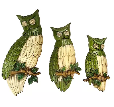 Vintage 1969 Sexton Cast Metal Perched Owls On Branches Wall Hangings Set Of 3 • $69.99