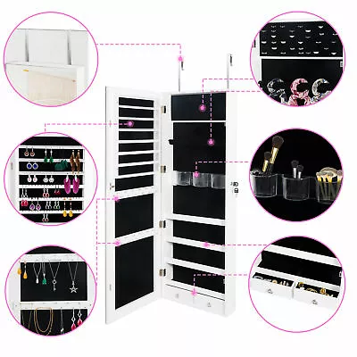 Wall Door Mounted Mirror Jewelry Cabinet Lockable Armoire Organizer Wall Mirror  • $61.59