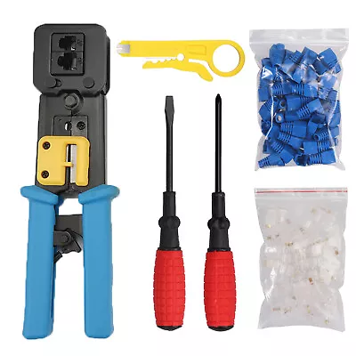 RJ45 RJ11 Crimper Network Stripper Crimp Tool End Pass Through Cat5/6 Connectors • $27.95