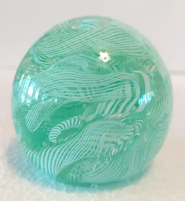 Murano~Paperweight~Art Glass~Tossed Lace~Latticino~End Of Day~Scramble~Aqua~NICE • $55