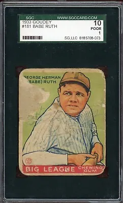 1933 Goudey Babe Ruth Card #181 Yankees - Certified SGC 1 - Rare Card! • $4378.03