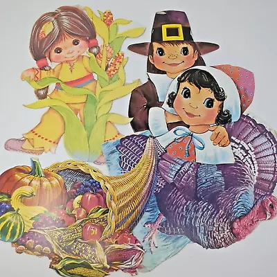 Vintage Thanksgiving Die Cut Set Lot Of 4 Cutouts Eureka 1980s Pilgrims Turkeys • $17.95