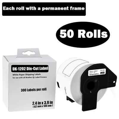 62mmx100mm 50ROLLS Shipping Label 2-3/7  X 4  Compatible Brother QL-580N DK-1202 • $299.99