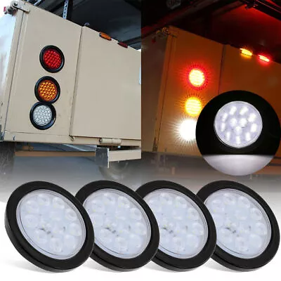 4PCS 4  Round 12 LED White Trailer Tail Light Backup Reverse Kit Clear Lens • $39.90