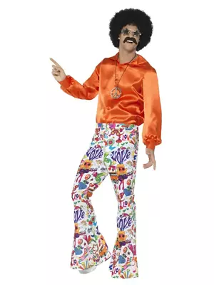 60s Groovy Flared Trousers Mens Halloween Party Fancy Dress Costume Accessory • $34.95