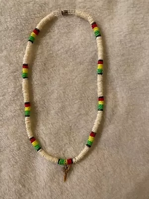 Shark Tooth Puka Shell Rasta Necklace 5.5  Wide • $0.99