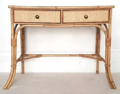 Vintage Angraves Bamboo Dressing Table Glass Top Mid Century Rattan Desk Boho • £295