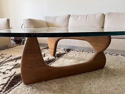 Mid-Century Noguchi Style Glass & Walnut Coffee Table • $399