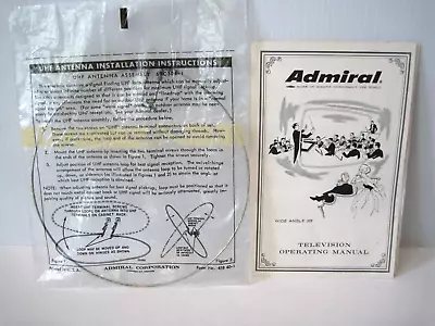 Vintage 1960s Admiral TV Manual Diagrams And UHF Loop Antenna • $15