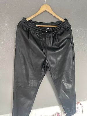 Zara Leather Tracksuit Pants Bnwot Size M Uk Size 12 Trousers Bottoms • £20