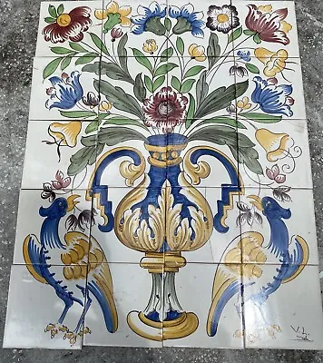 Hand Painted Ceramic Tile Art Panel Mosaic Wall Mural Backsplash 27.5” X 22” 20 • $385