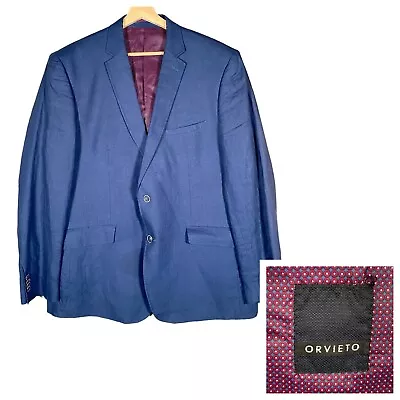 ORVIETO 100% Linen Blazer Men 48L Summer Jacket Sport Coat Blue Two Button • $19.99