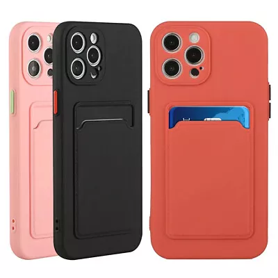 $8.59 • Buy Shockproof Card Holder Case For IPhone 13 12 11 Pro Max X XS 7 8 Soft TPU Cover