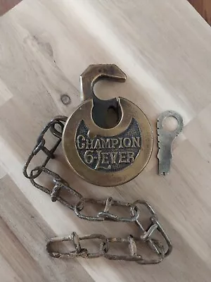 Antique/Vintage Pancake Pushkey Champion 6-Lever Pad Lock With Key Works Well • $65