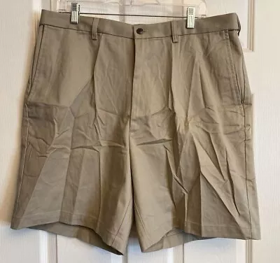 Haggar Khaki Classic Twill Shorts No Iron Flat Front Comfort 38W 8 In Inseam NWT • $5.99