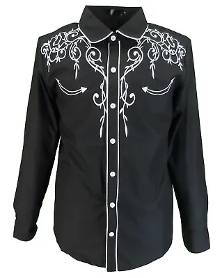 Mazeys Mens Black Western Cowboy Embroidered Vintage/retro Shirts • £29.99