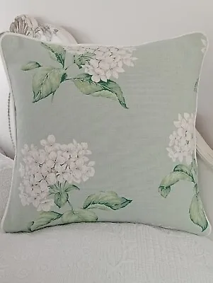  18  Laura Ashley Heligan Eau De Nil Hydrangea Cushion Cover Piped White  • £29